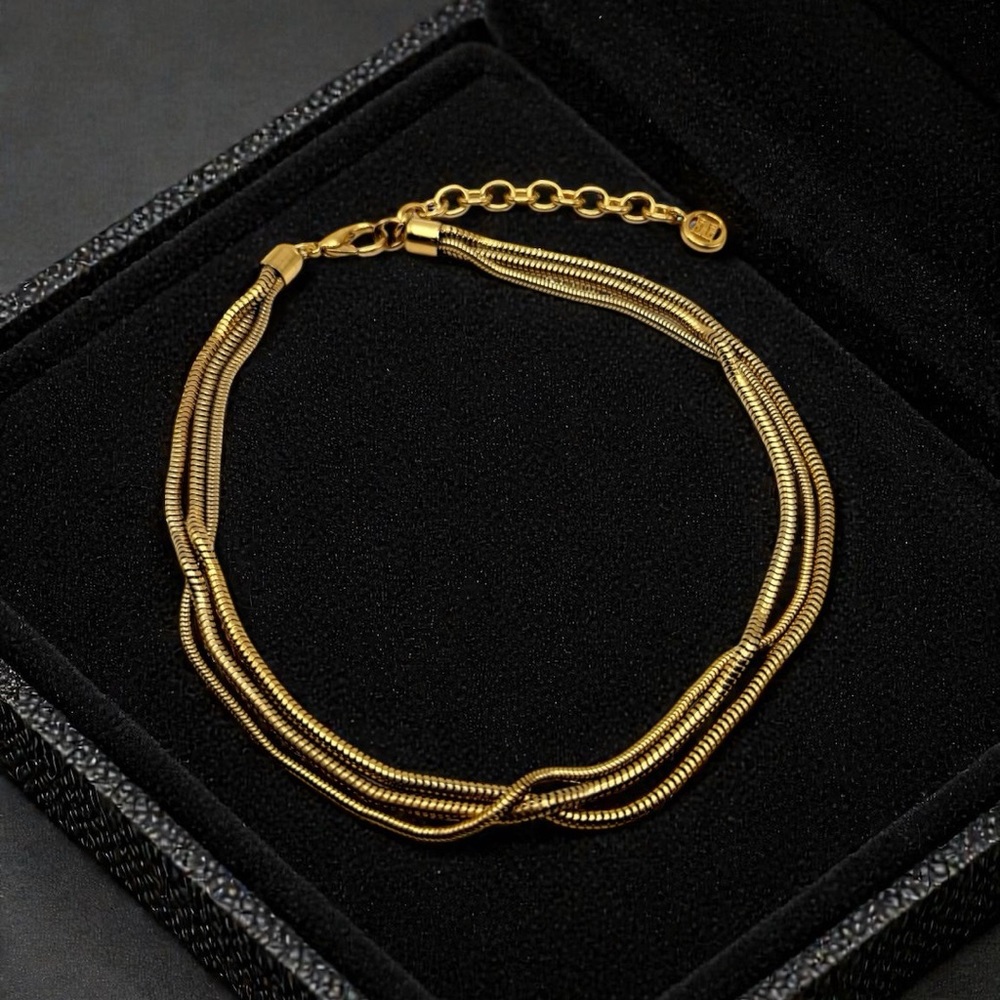Vintage Givenchy Gold Tone 3-Strand Snake Chain Necklace w/Logo Tag 16–18”